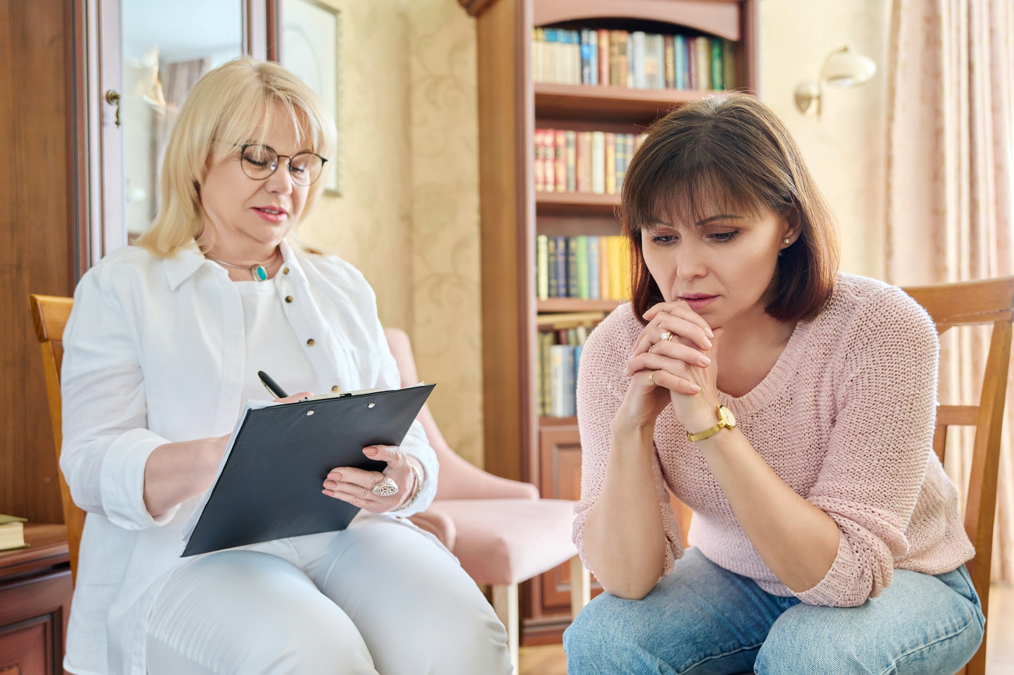 Psychological support session for middle aged woman